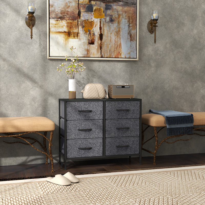 HOMCOM 6 Drawer Fabric Chest of Drawers w/ Wooden Top for Hallway