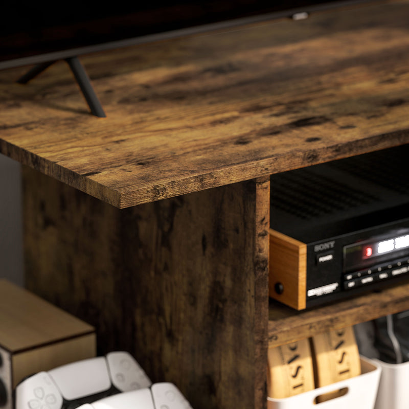 HOMCOM Brown Modern TV Cabinet Stand Storage Shelves Table Mobile Rustic