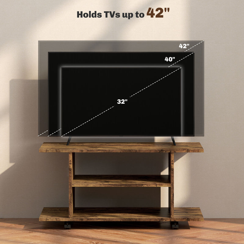 HOMCOM Brown Modern TV Cabinet Stand Storage Shelves Table Mobile Rustic