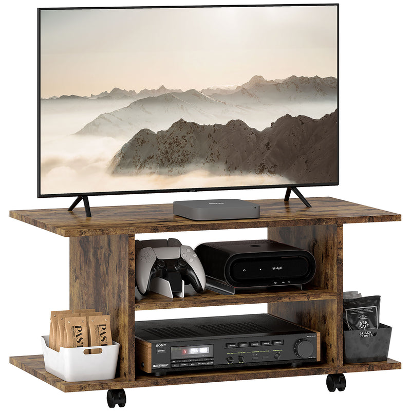 HOMCOM Brown Modern TV Cabinet Stand Storage Shelves Table Mobile Rustic