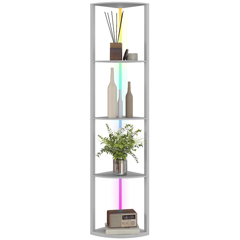 HOMCOM RGB LED Floor Lamp with Shelves and Remote Control for Living Room