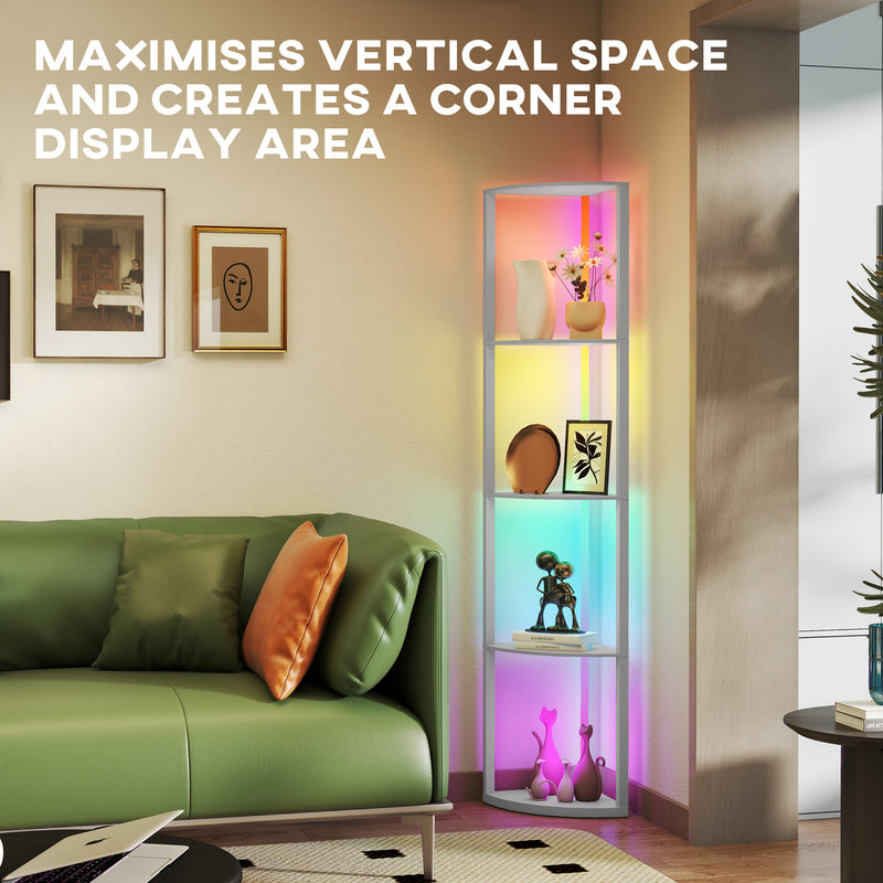 HOMCOM RGB LED Floor Lamp with Shelves and Remote Control for Living Room
