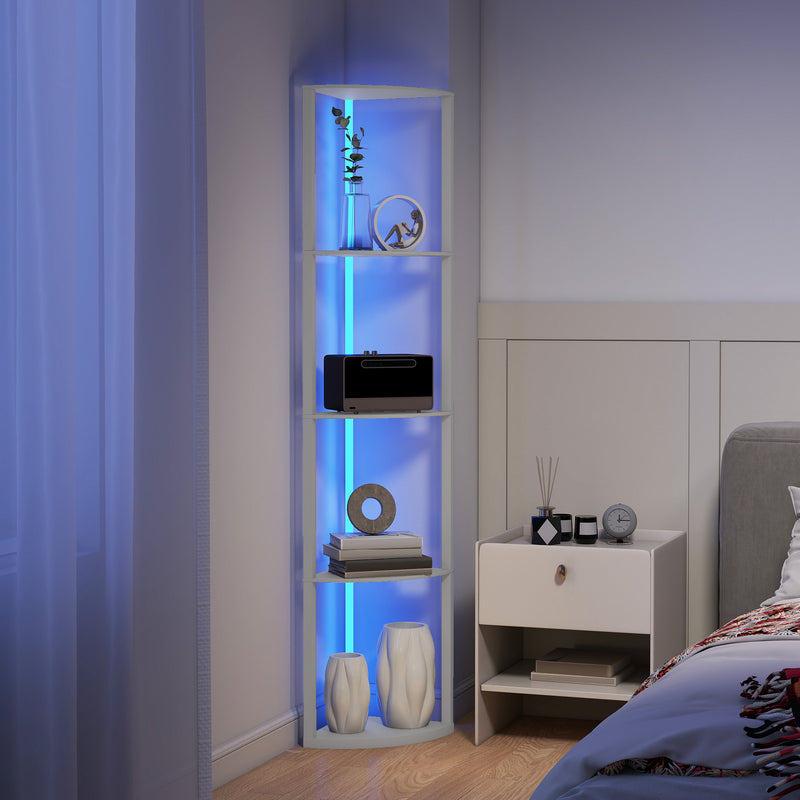 HOMCOM RGB LED Floor Lamp with Shelves and Remote Control for Living Room