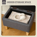 HOMCOM Linen Storage Ottoman Storage Box With Rubberwood Legs, Charcoal Grey