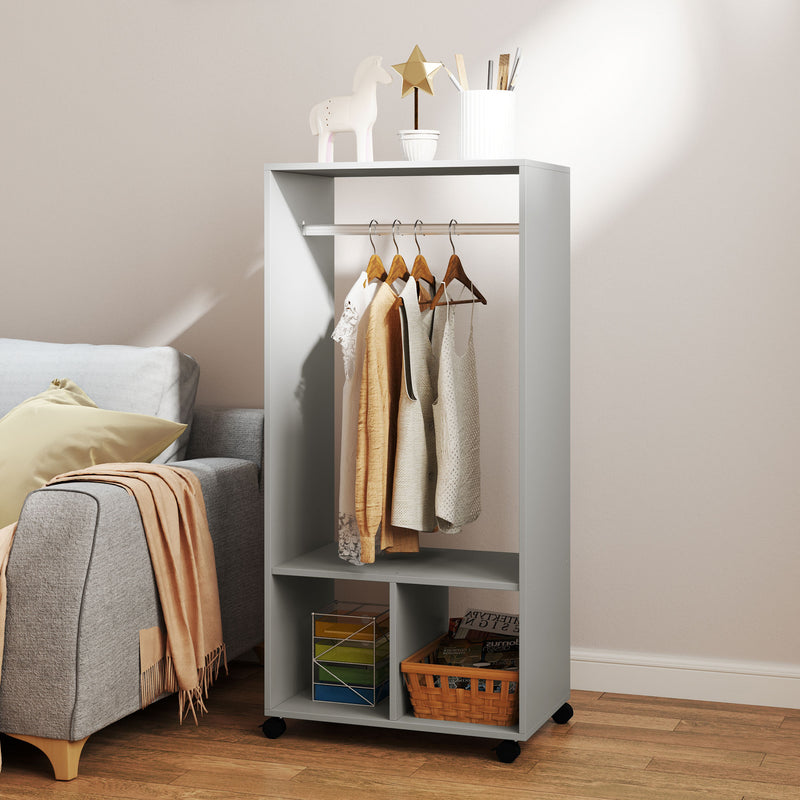 HOMCOM Open Wardrobe Clothes Rail Bedroom Clothes Storage Rod Shelves Grey