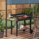 Outsunny Charcoal BBQ Grill with Side Table, Storage Shelf and Wheels