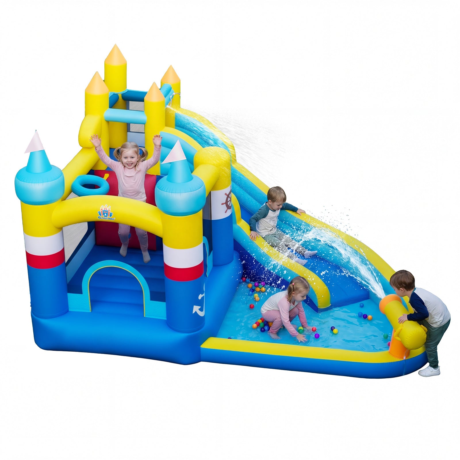 Inflatable Water Slide Kids Water Park With Splash Pool Water Cannon