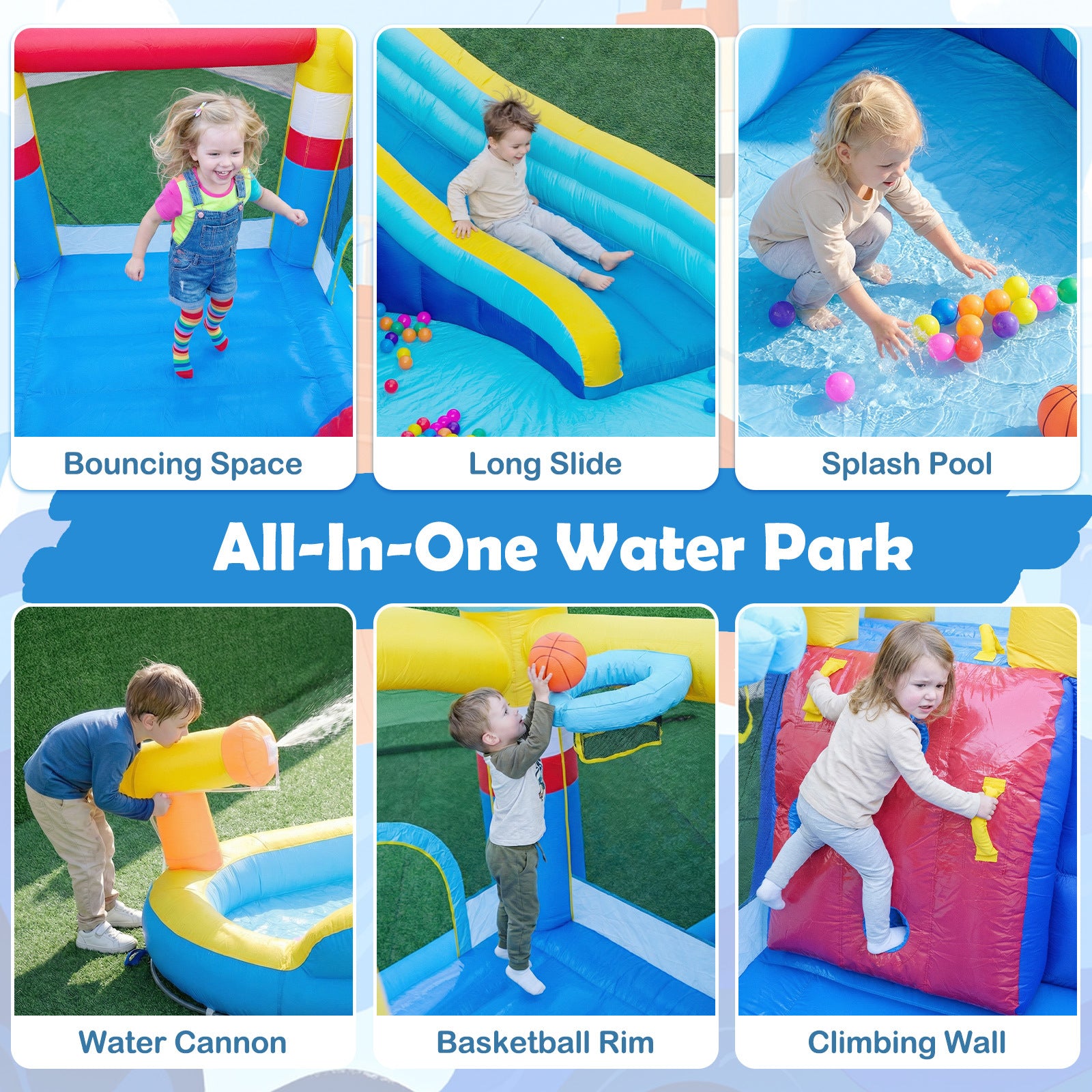 Inflatable Water Slide Kids Water Park With Splash Pool Water Cannon