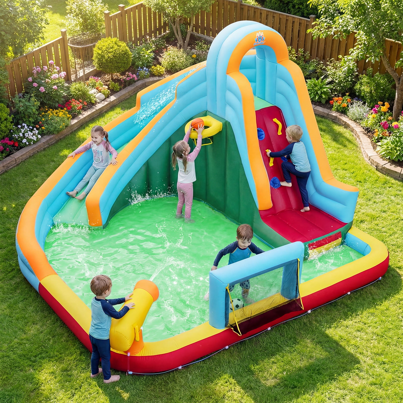 10 In 1 Inflatable Water Slide With 680W Blower For Kids Aged 3-12