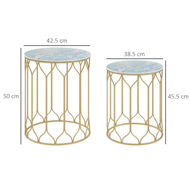 Outsunny Nesting Small Garden Table Set of 2 with Marble Effect Top