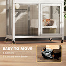 PawHut Wooden Cat House With Asphalt Roof, Cat Cage For Multiple Cats White