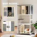 PawHut Wooden Cat House With Asphalt Roof, Cat Cage For Multiple Cats White
