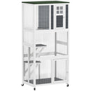 PawHut Wooden Cat House With Asphalt Roof, Cat Cage For Multiple Cats White