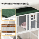 PawHut Wooden Cat House With Asphalt Roof, Cat Cage For Multiple Cats White
