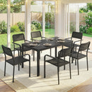 Outsunny Garden Dining Set with Umbrella Hole for 6 People, Black