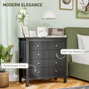 HOMCOM Fluted Bedroom Chest of Drawers w/ 5 Drawers Gold Tone Handles