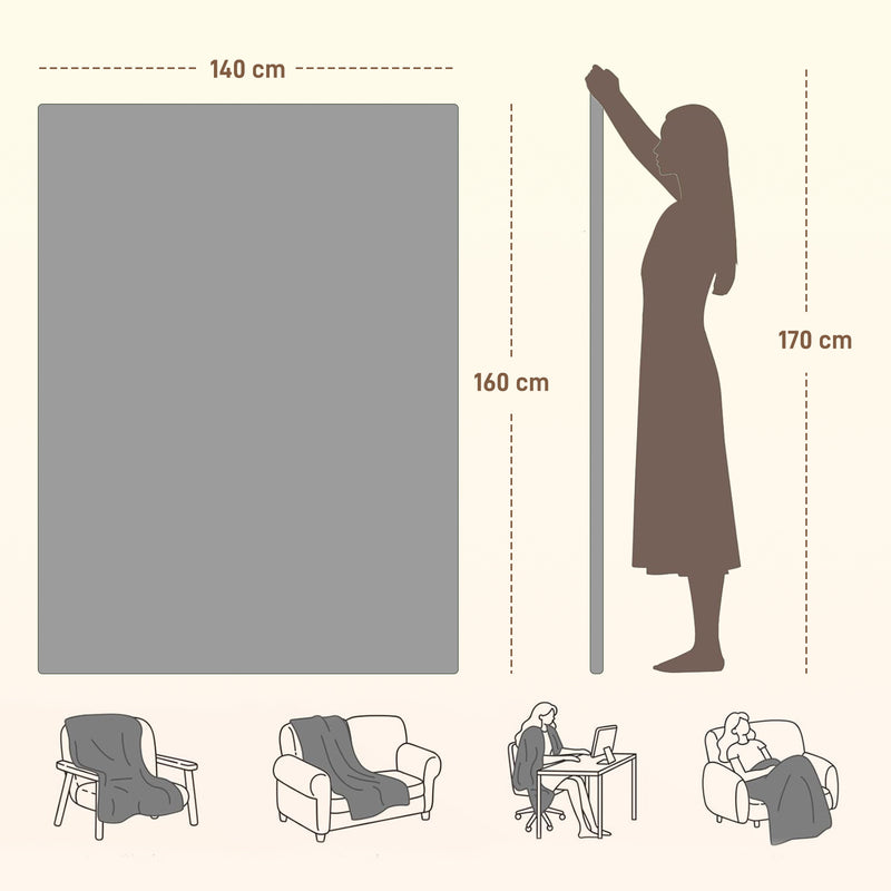 HOMCOM Flannel Fabric Heated Throw, Machine Washable Electric Blanket, Grey