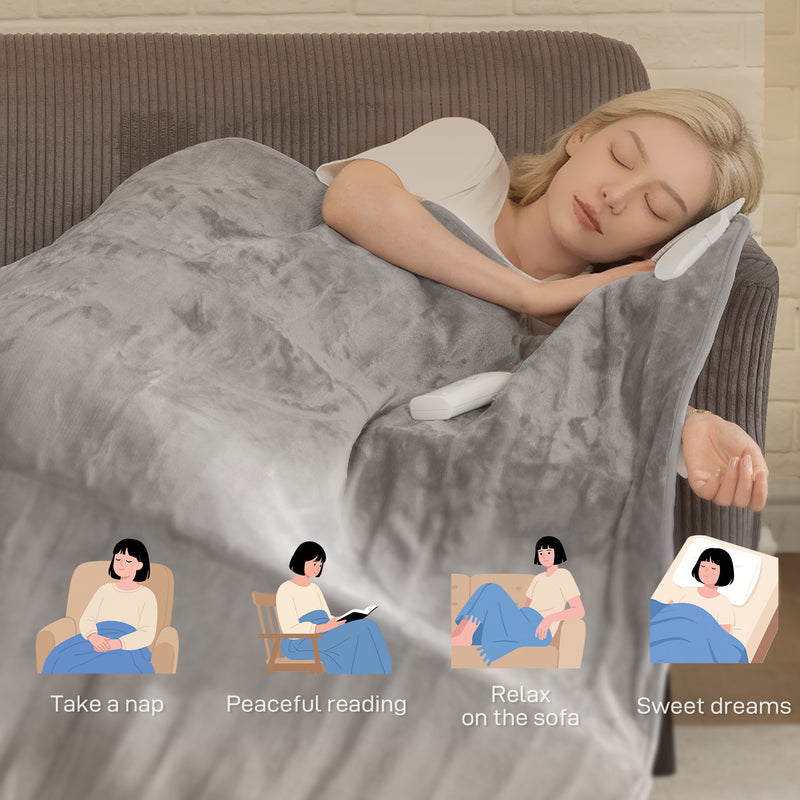 HOMCOM Flannel Fabric Heated Throw, Machine Washable Electric Blanket, Grey