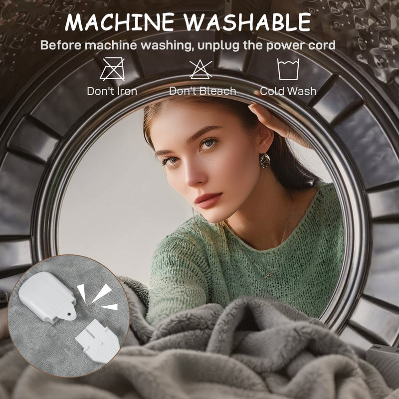 HOMCOM Flannel Fabric Heated Throw, Machine Washable Electric Blanket, Grey