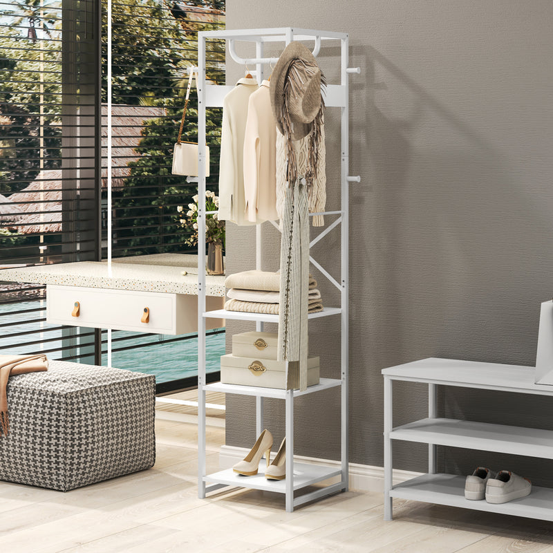 HOMCOM Clothes Rail With Storage Shelf And Hooks, Clothes Rack
