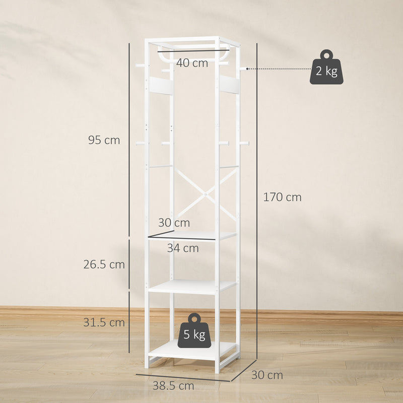 HOMCOM Clothes Rail With Storage Shelf And Hooks, Clothes Rack