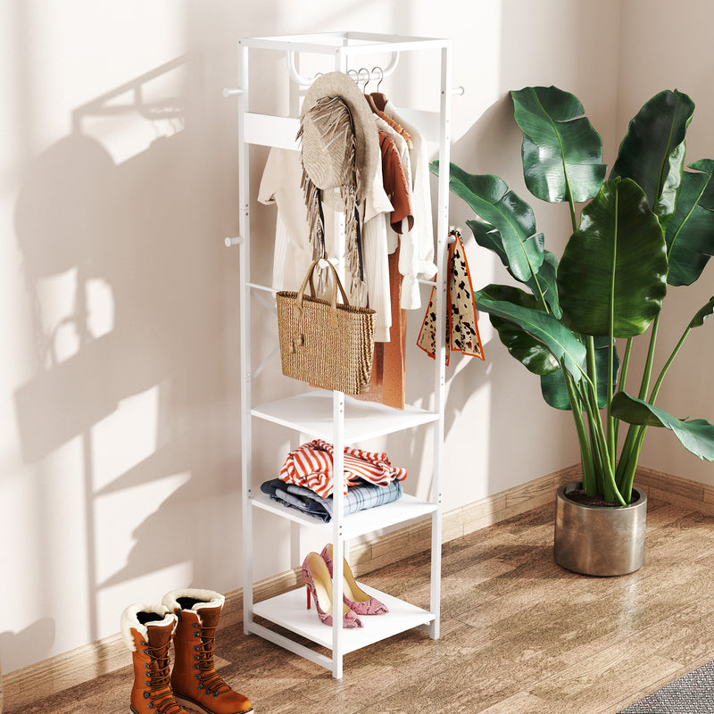 HOMCOM Clothes Rail With Storage Shelf And Hooks, Clothes Rack