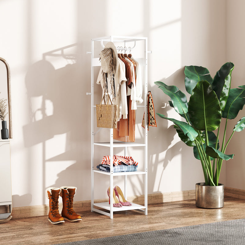 HOMCOM Clothes Rail With Storage Shelf And Hooks, Clothes Rack
