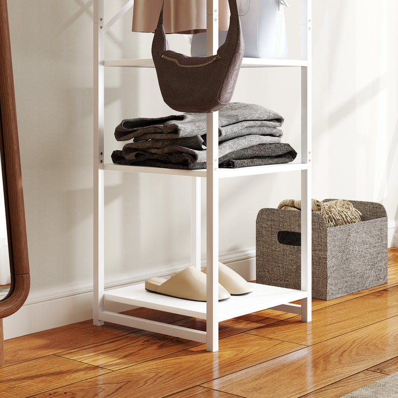 HOMCOM Clothes Rail With Storage Shelf And Hooks, Clothes Rack