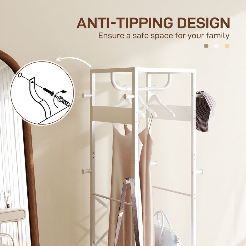 HOMCOM Clothes Rail With Storage Shelf And Hooks, Clothes Rack