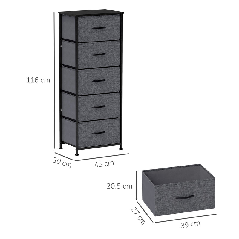 HOMCOM 5 Drawer Fabric Chest of Drawers w/ Wooden Top for Hallway