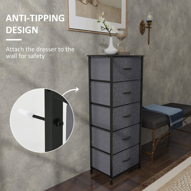 HOMCOM 5 Drawer Fabric Chest of Drawers w/ Wooden Top for Hallway