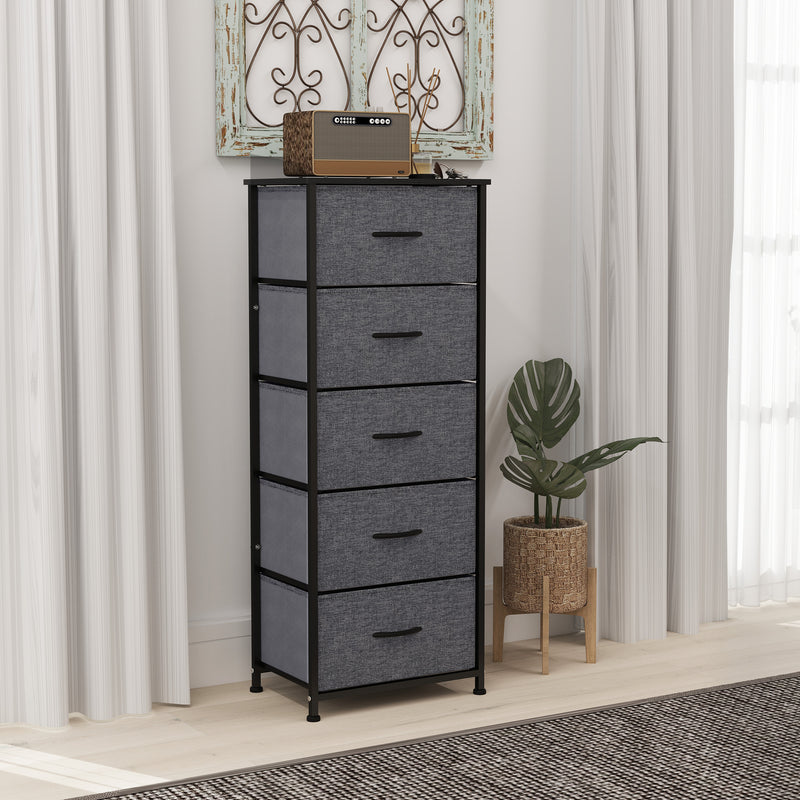 HOMCOM 5 Drawer Fabric Chest of Drawers w/ Wooden Top for Hallway