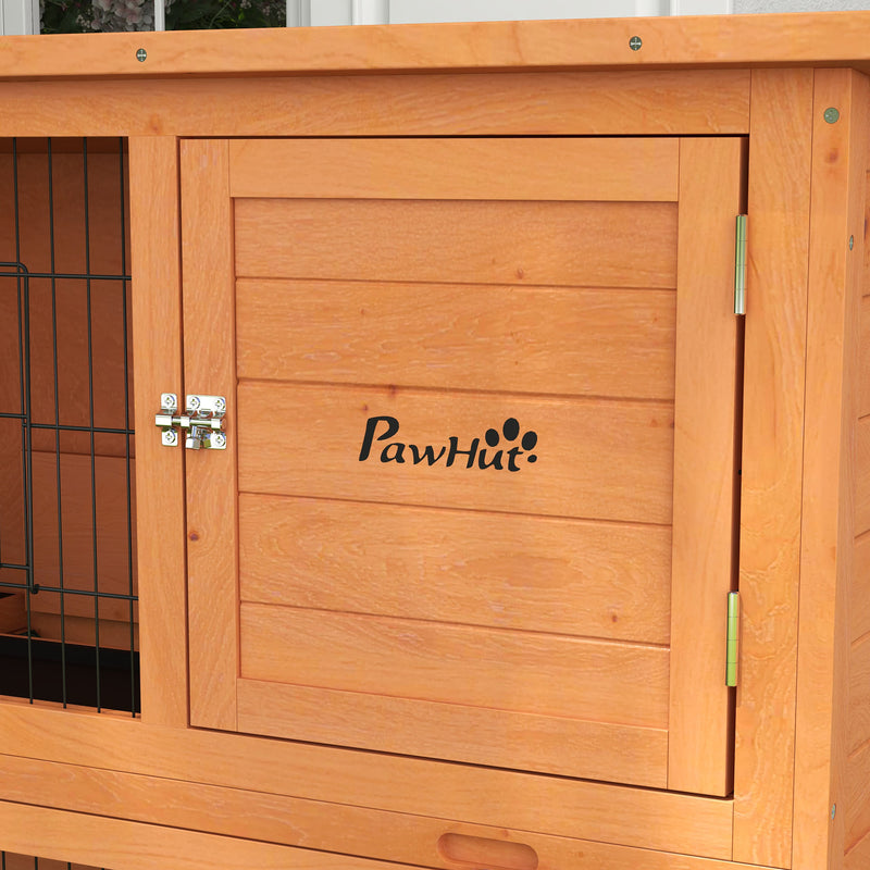 PawHut Wooden Rabbit Hutch, Antiseptic Outdoor, for 1-2 Rabbits - Orange