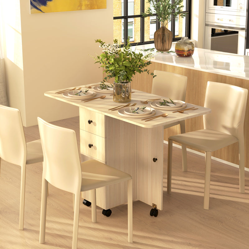 HOMCOM Folding Dining Table, Drop Leaf Table With Drawers Distressed