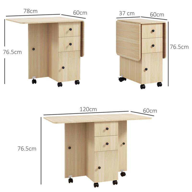 HOMCOM Folding Dining Table, Drop Leaf Table With Drawers Distressed