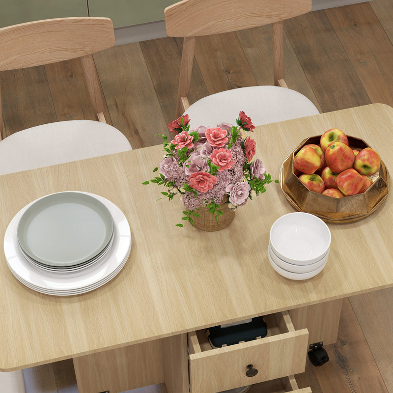 HOMCOM Folding Dining Table, Drop Leaf Table With Drawers Distressed
