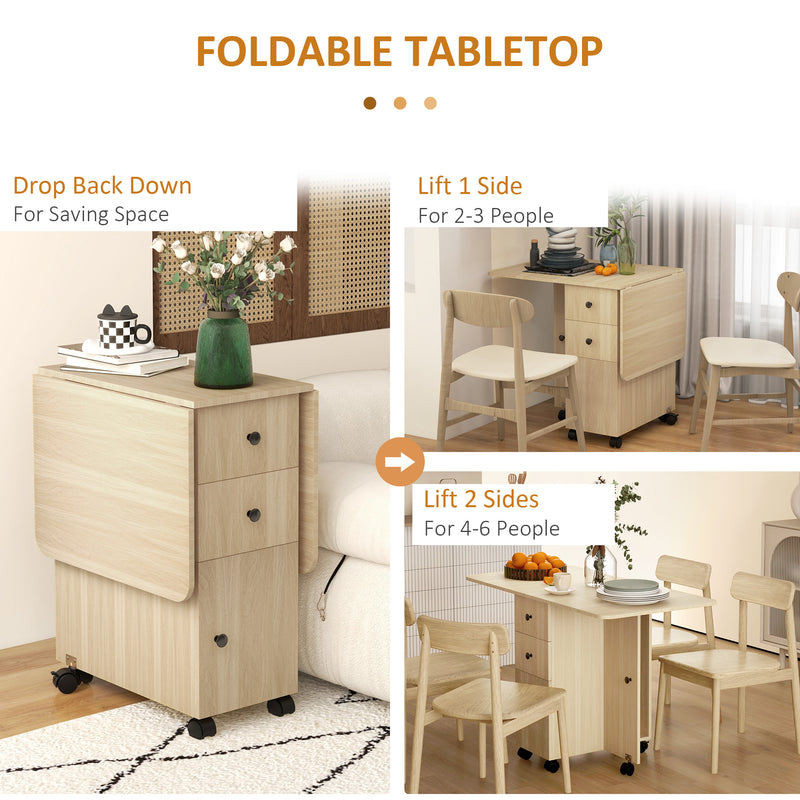 HOMCOM Folding Dining Table, Drop Leaf Table With Drawers Distressed