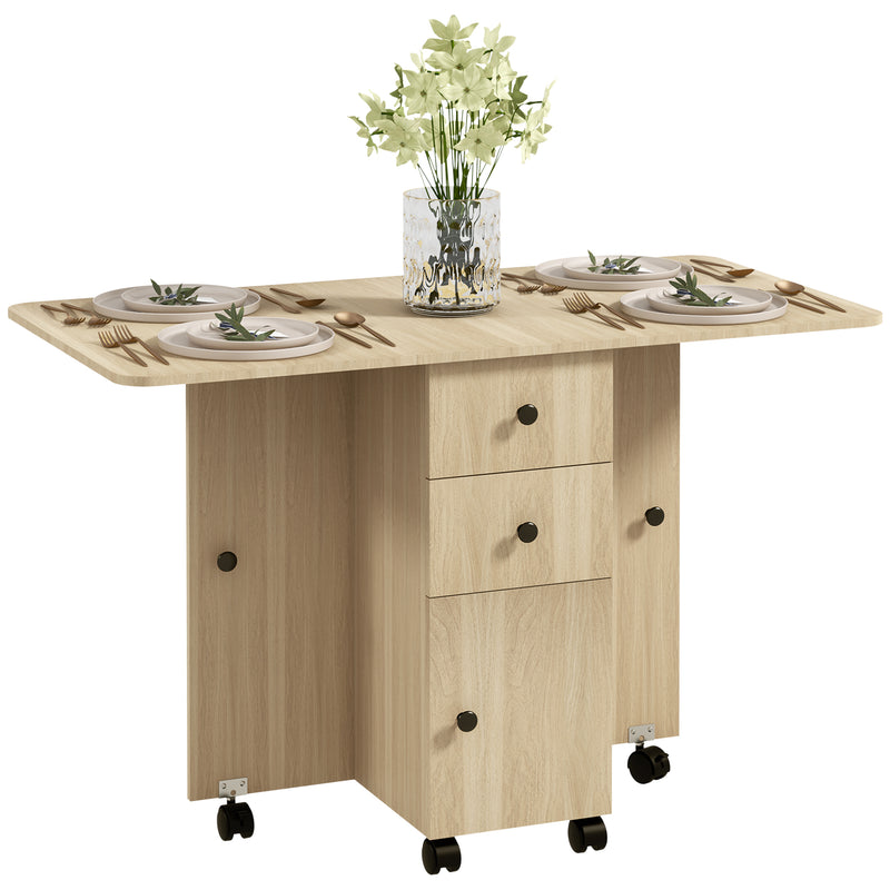 HOMCOM Folding Dining Table, Drop Leaf Table With Drawers Distressed