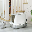 PawHut Stainless Steel Litter Box, Enclosed Metal Cat Litter Tray with Scoop