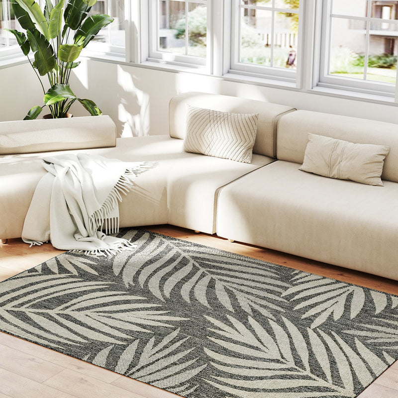 HOMCOM Easy-Cleaning Machine Washable Rug For Patio, Garden, Grey