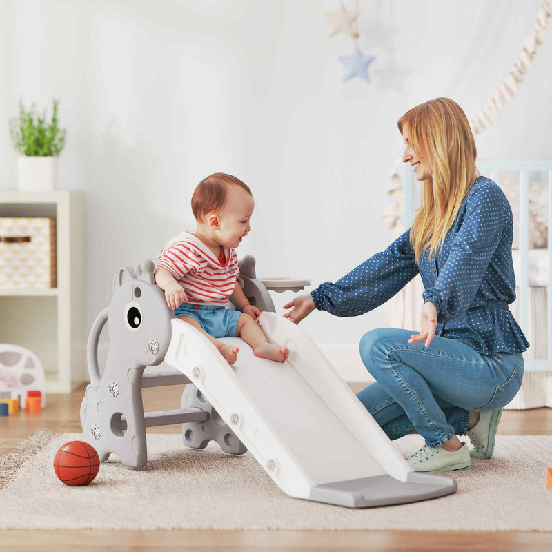 AIYAPLAY 3 in 1 Kids Slide with Climber, Basketball Hoop and Ball