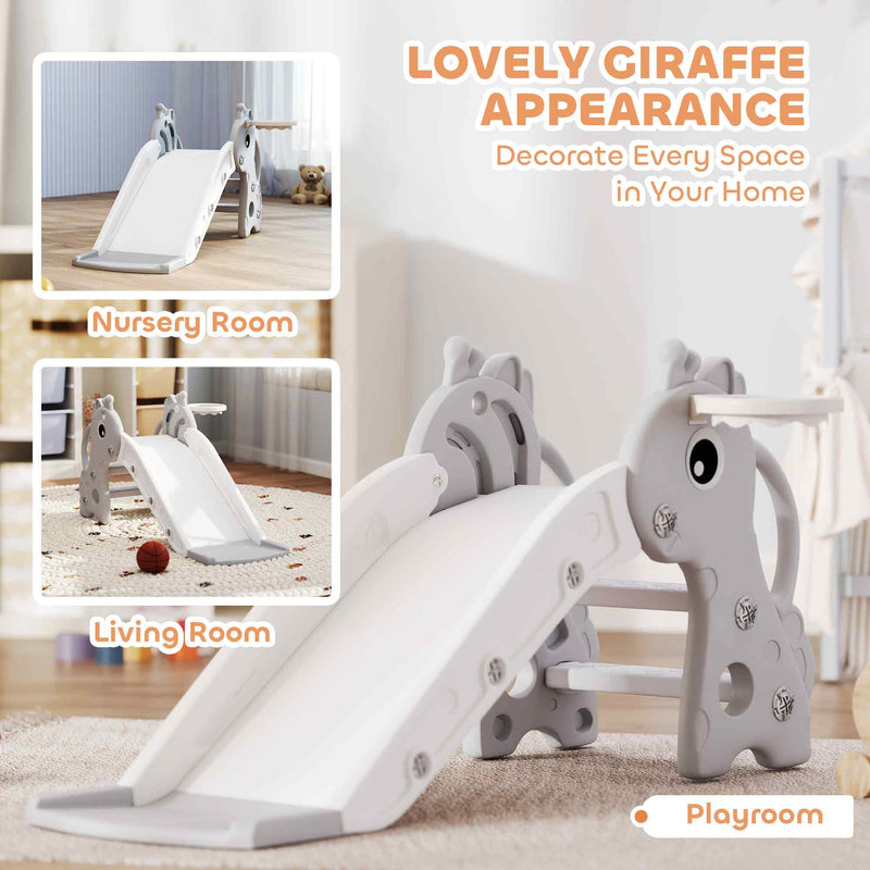 AIYAPLAY 3 in 1 Kids Slide with Climber, Basketball Hoop and Ball