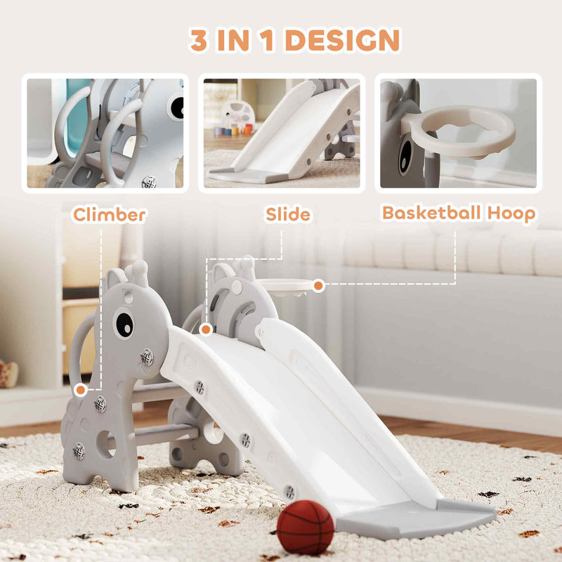 AIYAPLAY 3 in 1 Kids Slide with Climber, Basketball Hoop and Ball