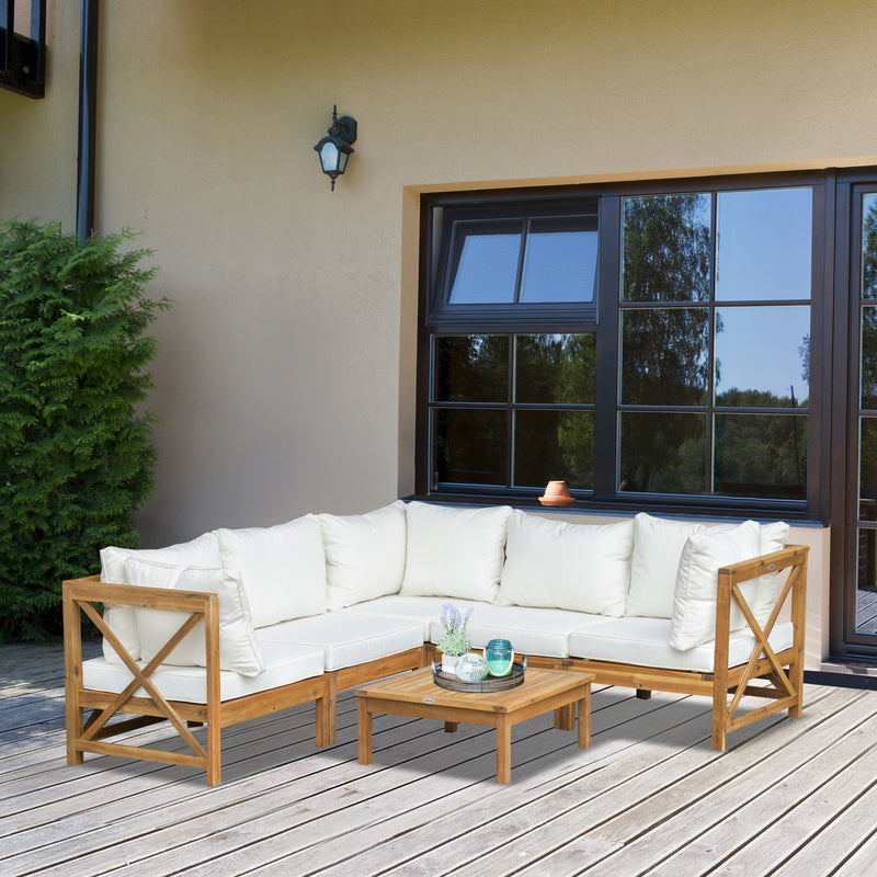 Outsunny 6 PCS Elegant Wood Frame Outdoor Patio Dining Set Cushions Coffee Table