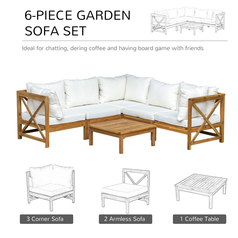 Outsunny 6 PCS Elegant Wood Frame Outdoor Patio Dining Set Cushions Coffee Table