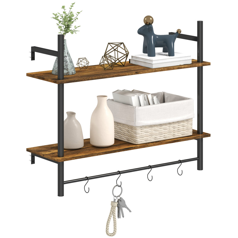 HOMCOM Wall Shelf Unit with 4 Hooks for Living Room, Entryway