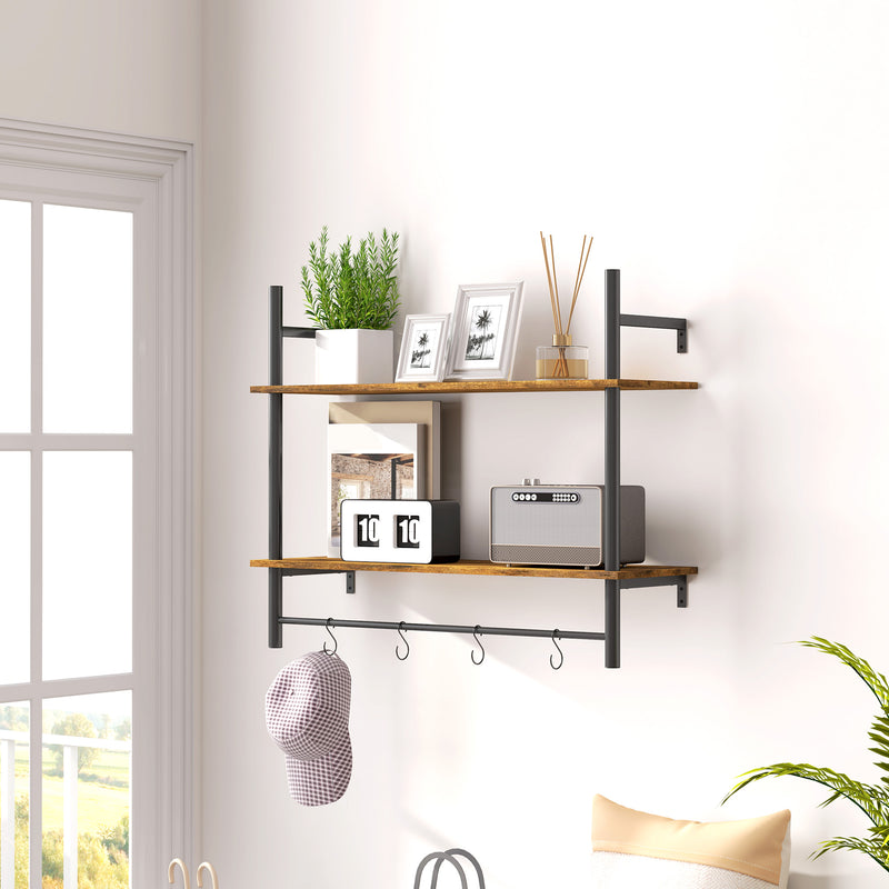 HOMCOM Wall Shelf Unit with 4 Hooks for Living Room, Entryway