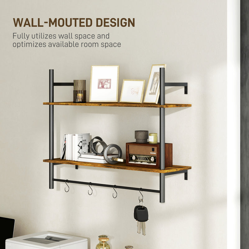 HOMCOM Wall Shelf Unit with 4 Hooks for Living Room, Entryway
