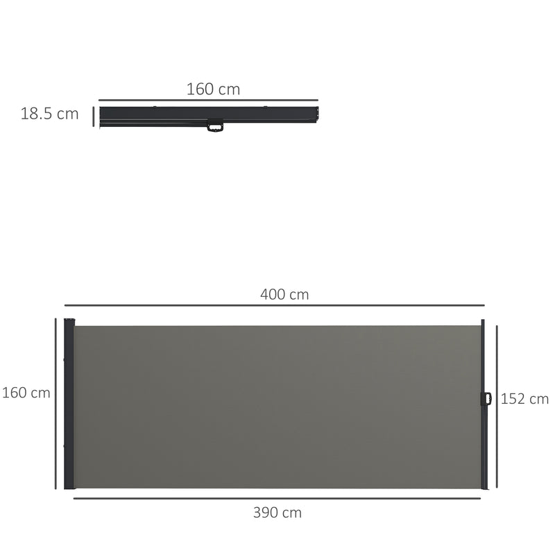 Outsunny Side Awning Retractable, Privacy Screen, 400x160cm