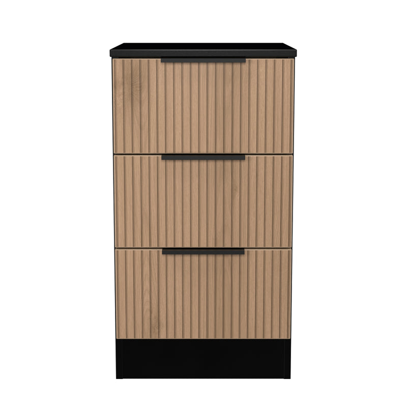 Alaska Ready Assembled 3 Drawer Bedside Cabinet in Slat Effect & Black